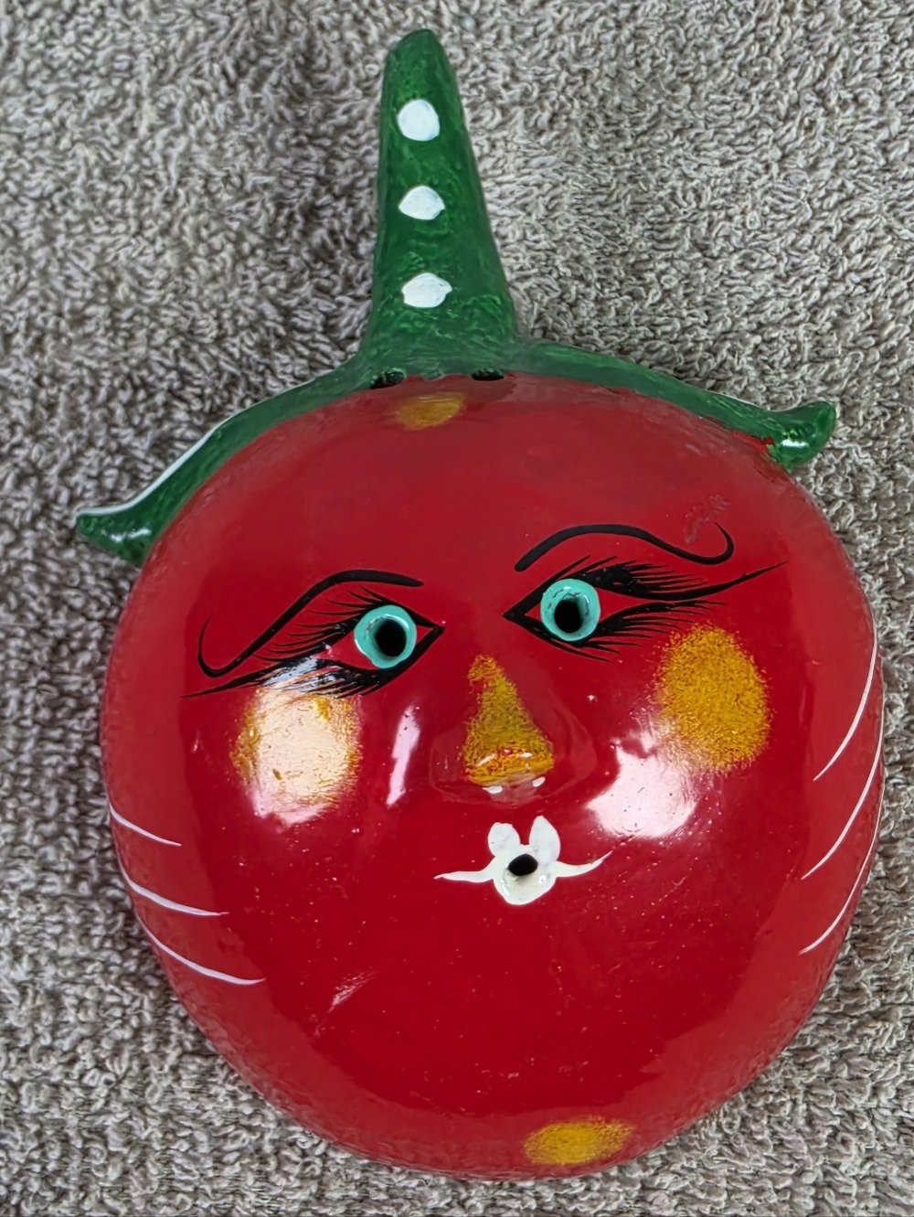 Vintage Red Tomato Face Coconut Shell Decorative - Picture 4 of 6